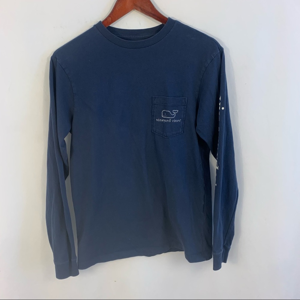 Vineyard Vine T-Shirt Long Sleeve Tee Pocket Whale Blue XS